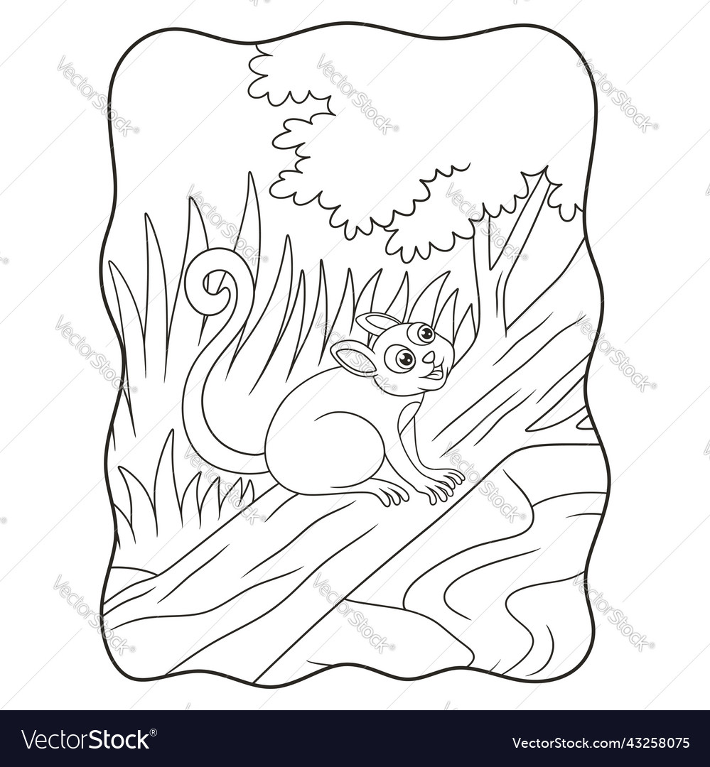 Cartoon tarsiers relaxing on a fallen tree trunk vector image