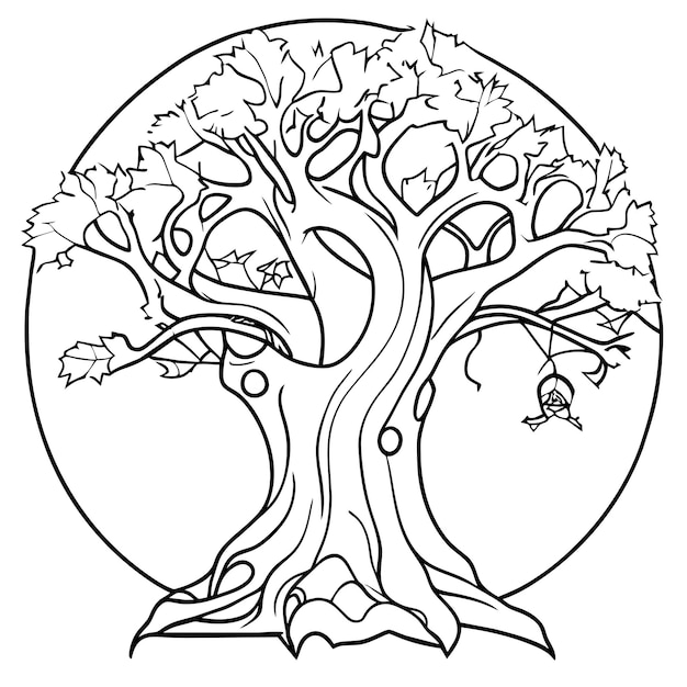 Premium vector fantasy tree house in the forest or fantasy tree house inside tree trunk