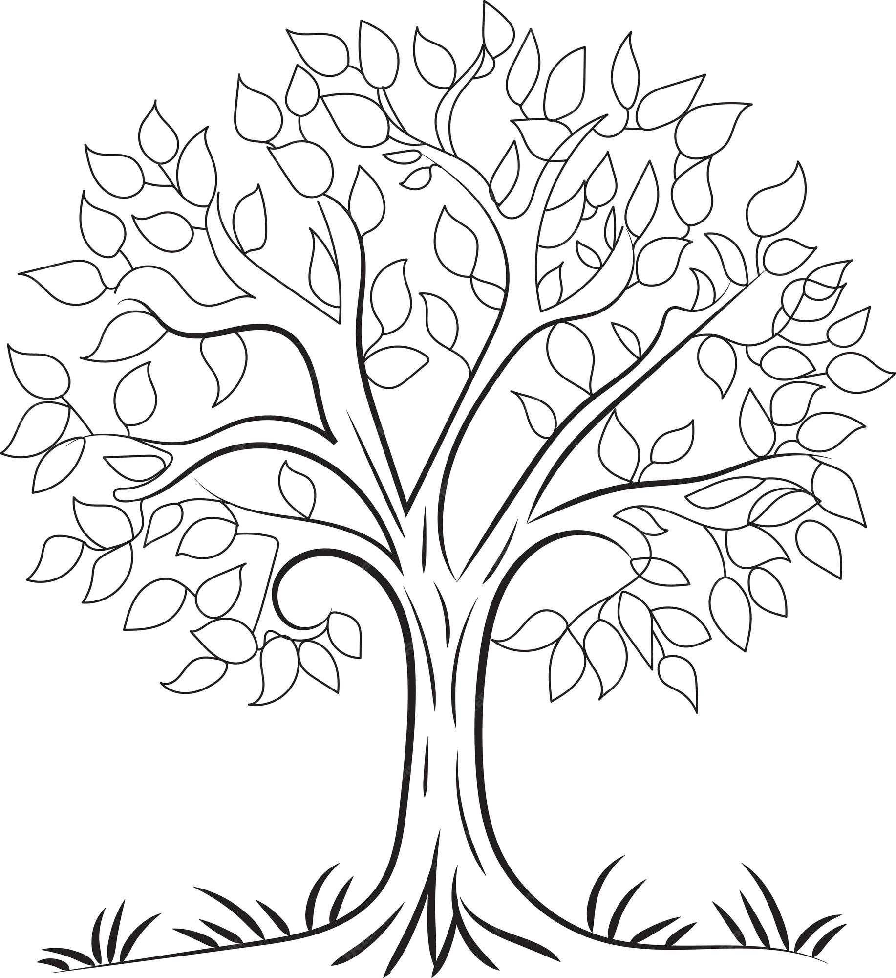 Premium vector tree coloring page for adult and kids