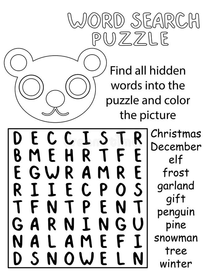 Black and white word search puzzle for kids vector stock vector