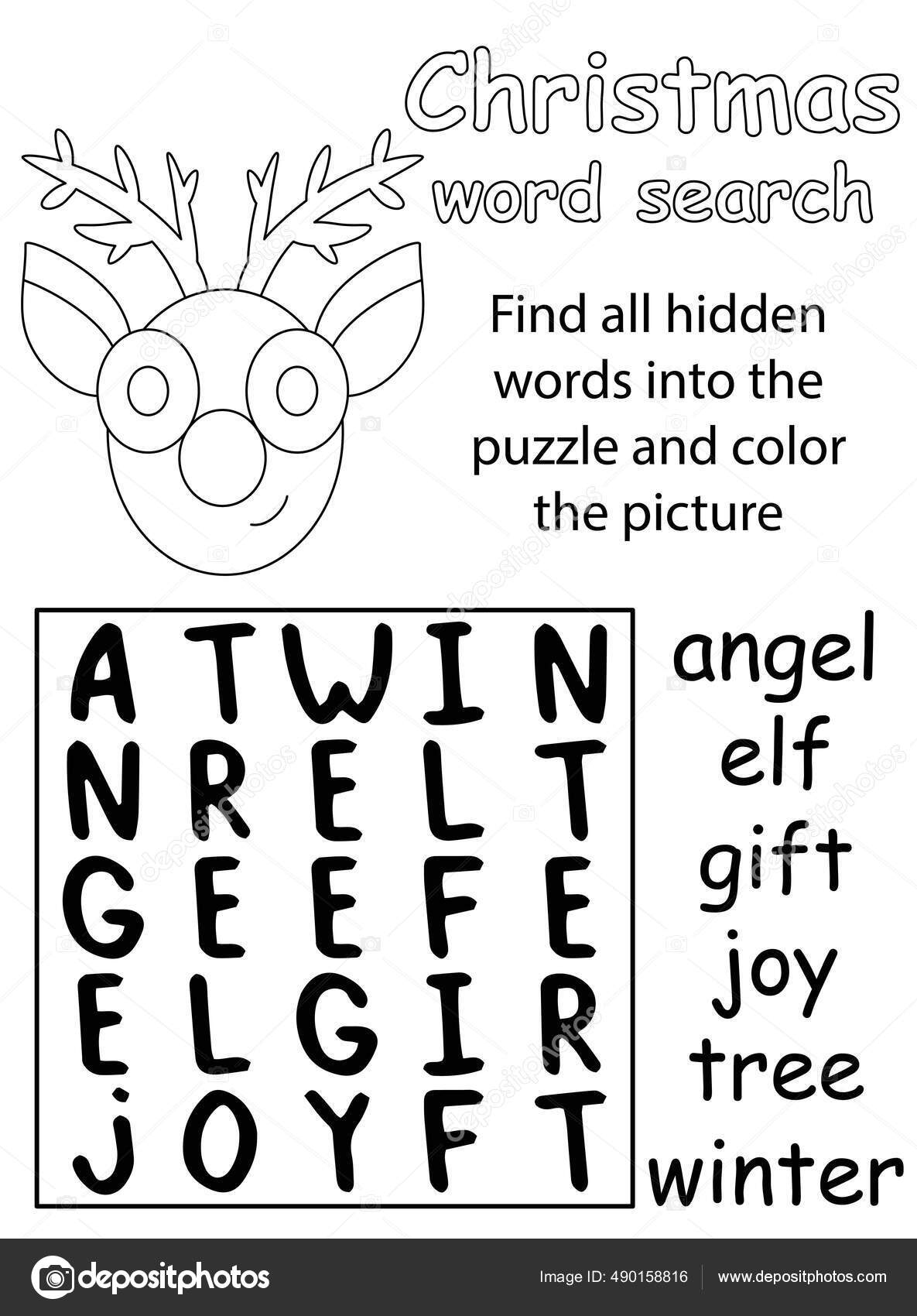 Christmas word search puzzle kids black white vector illustration find stock vector by funfishyandexru