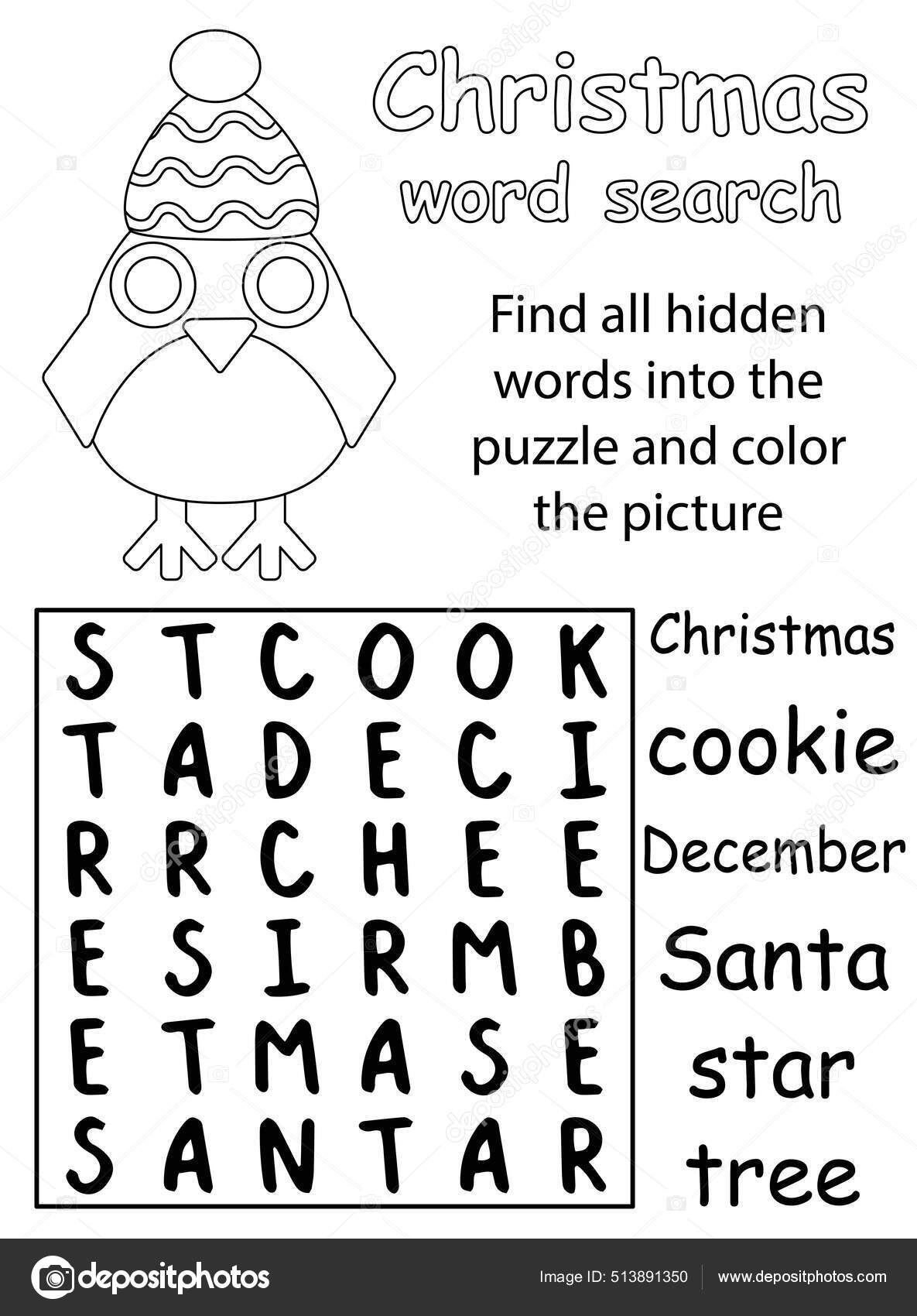 Christmas word search puzzle funny cartoon penguin vector illustration word stock vector by funfishyandexru