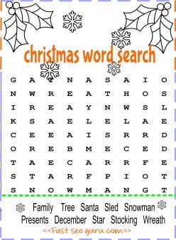 Print out christmas word search for preschool