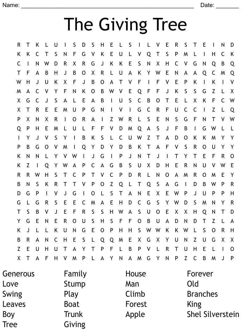 The giving tree word search