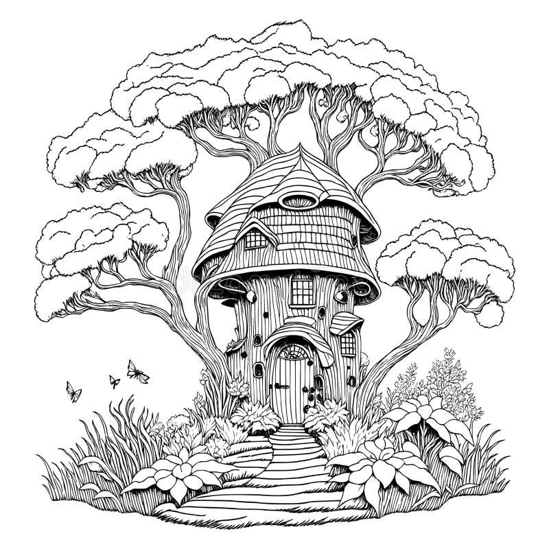Treehouse coloring stock illustrations â treehouse coloring stock illustrations vectors clipart
