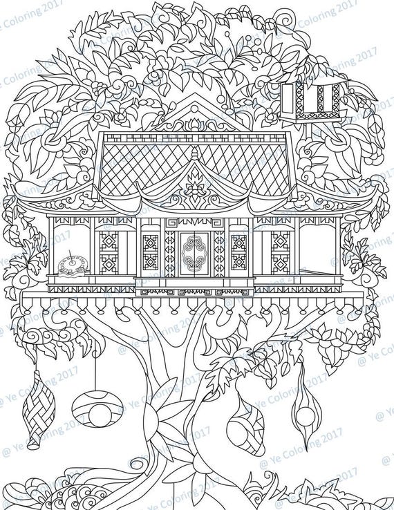 Tree house coloring page printable file