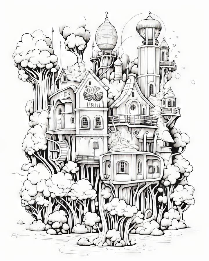 Treehouse coloring stock illustrations â treehouse coloring stock illustrations vectors clipart