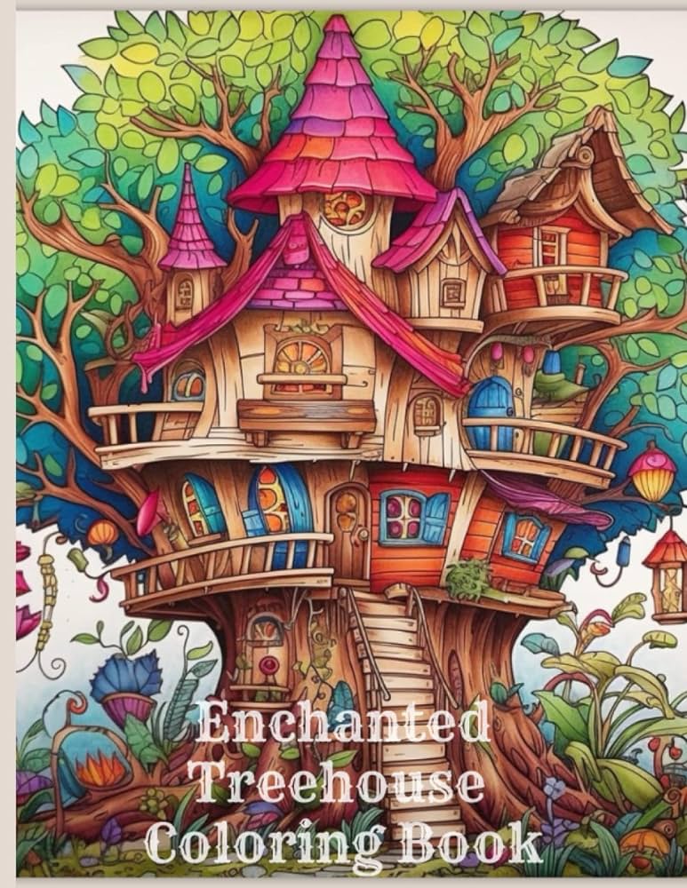Enchanted treehouse loring book adults kids loring pages