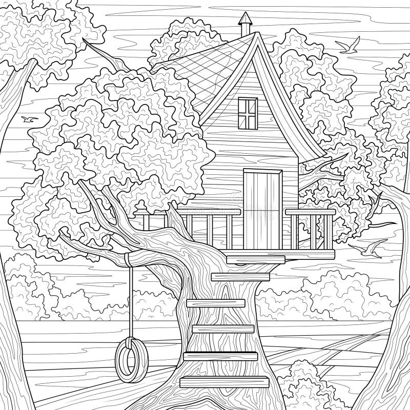 Treehouse coloring page stock illustrations â treehouse coloring page stock illustrations vectors clipart