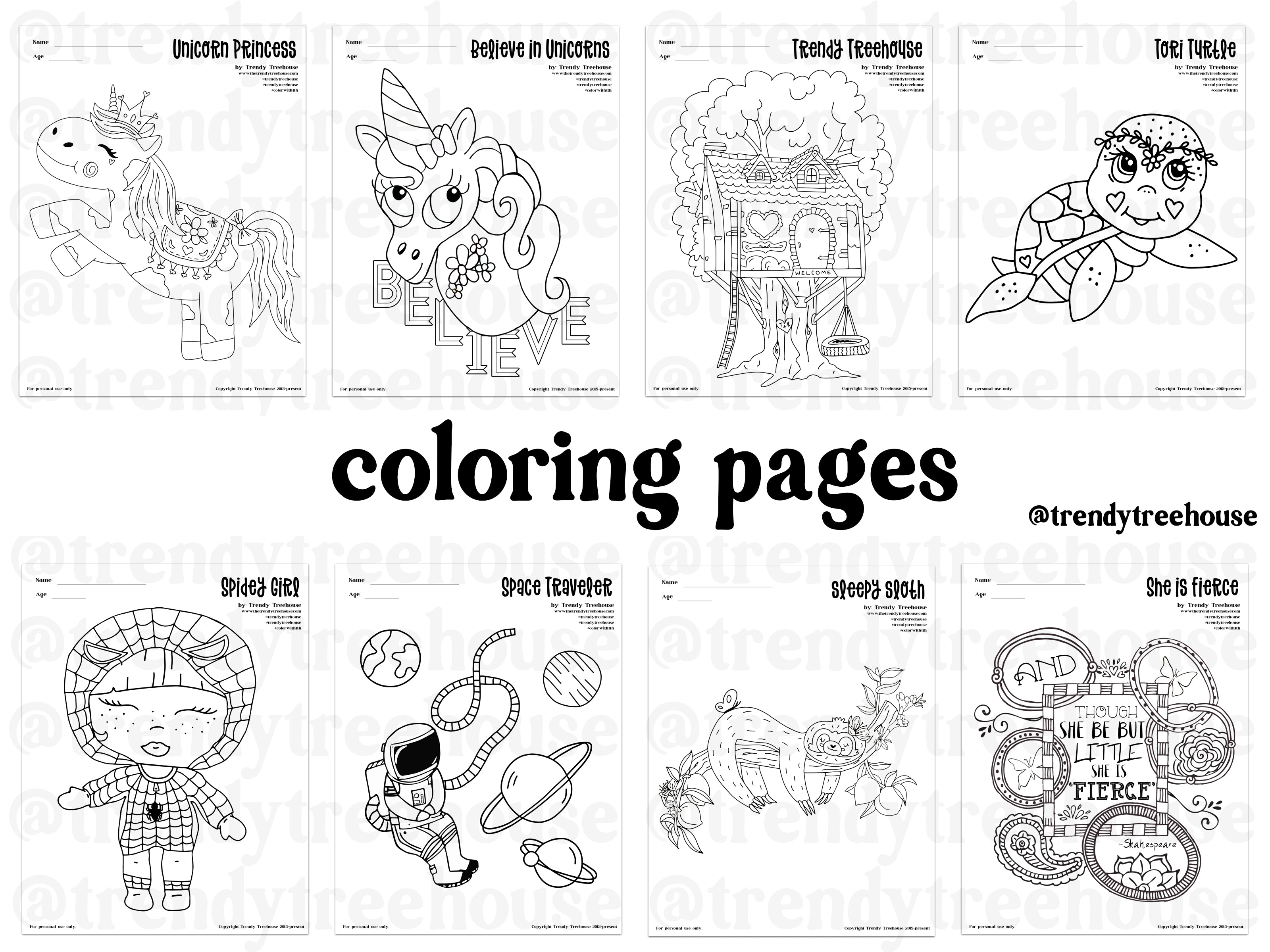 Girls color pages â trendy treehouse
