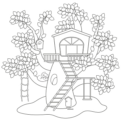 Treehouse coloring book page for kids vector illustration stock illustration
