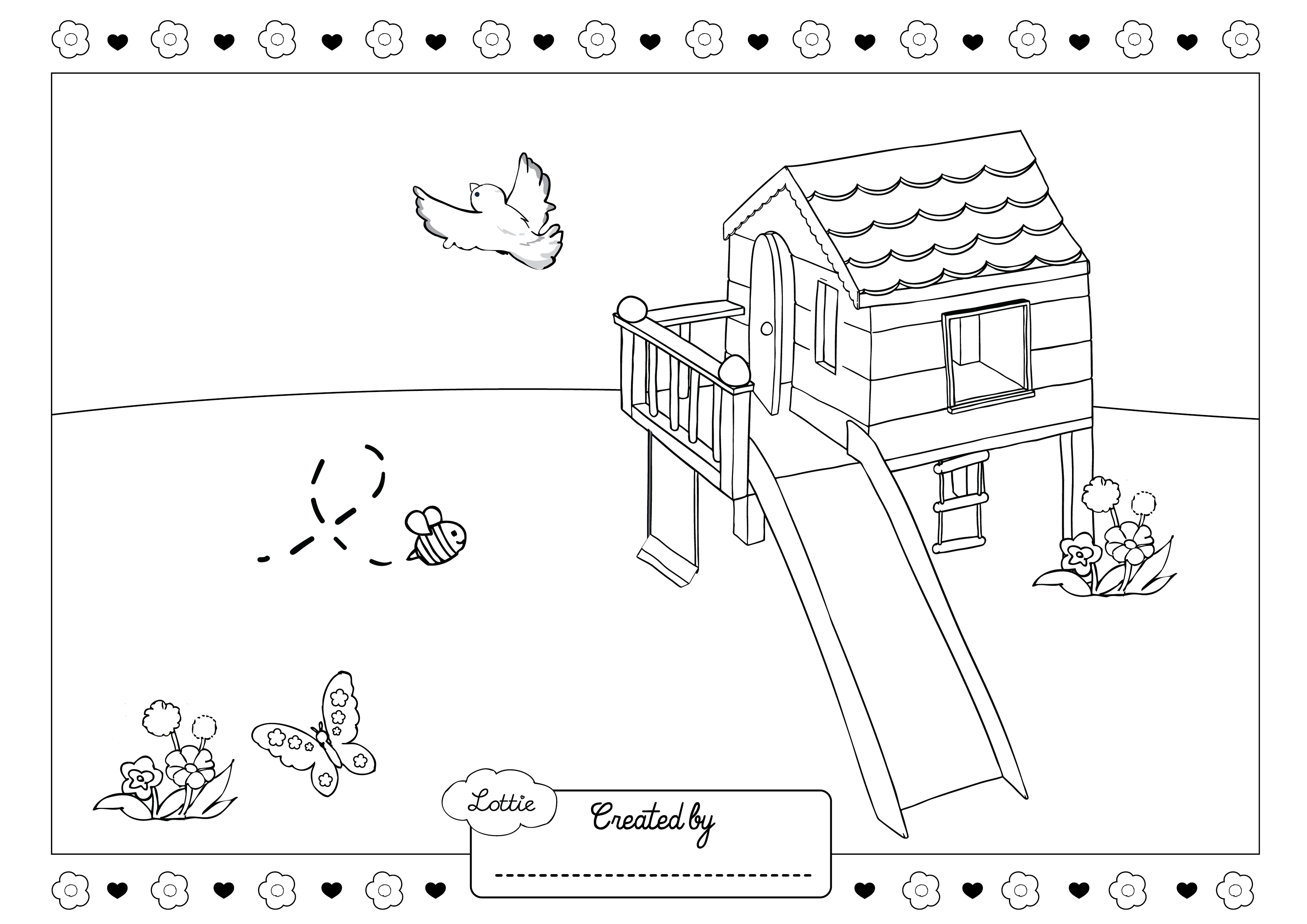 Doll treehouse colouring sheet