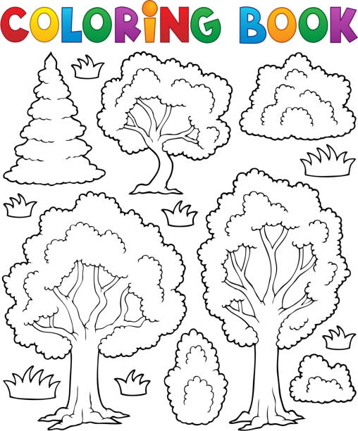 Coloring book tree theme stock illustration