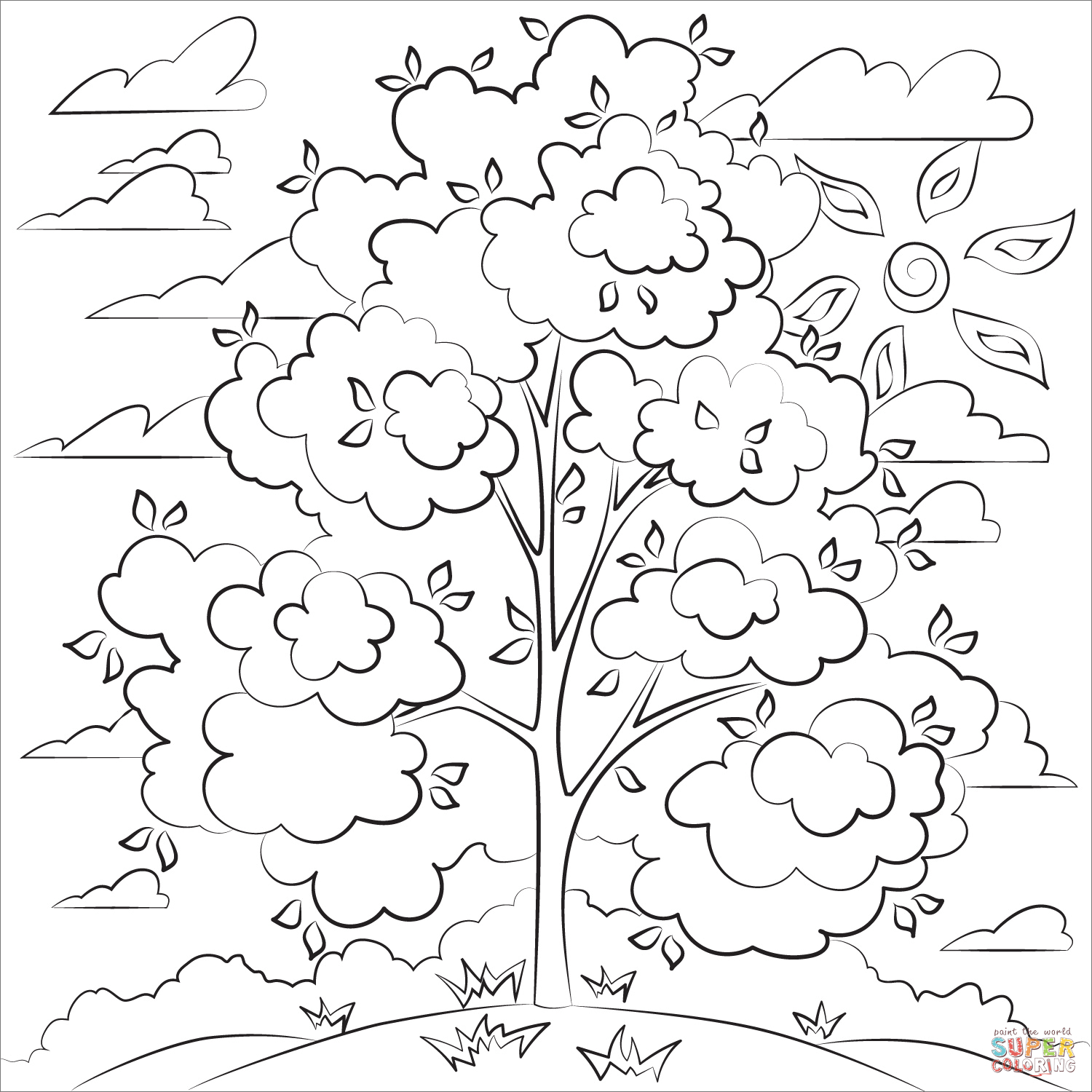 Fall tree coloring page free printable coloring pages