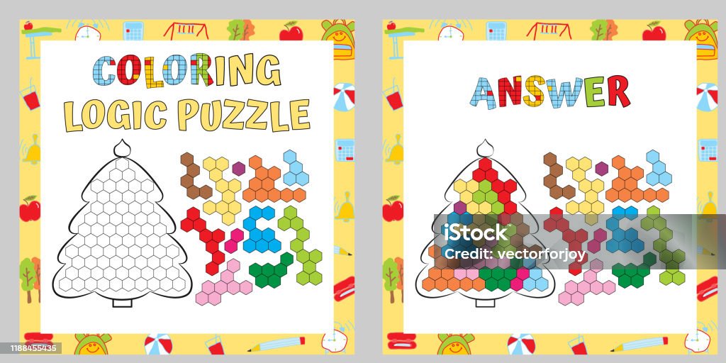 Coloring logic puzzle educational game fine motor skills worksheet vector illustration stock illustration