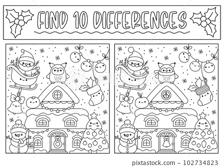 Christmas black and white find differences game