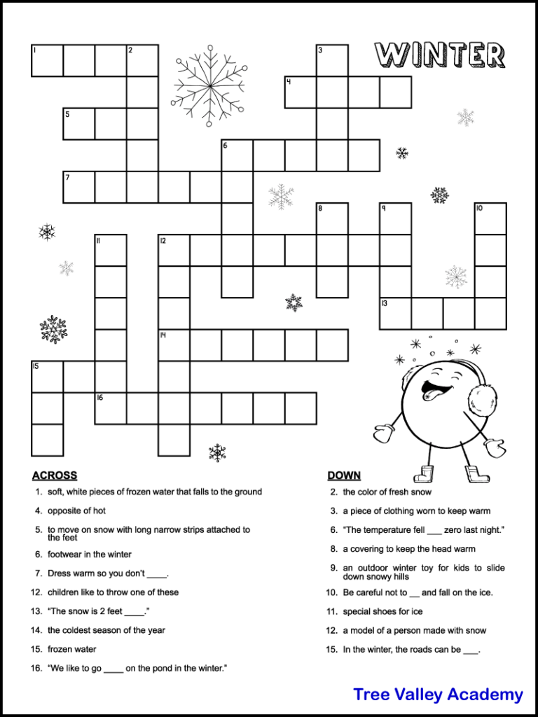 Printable winter crossword puzzles for kids