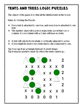 Tents and trees logic puzzles by peppermint puzzles tpt