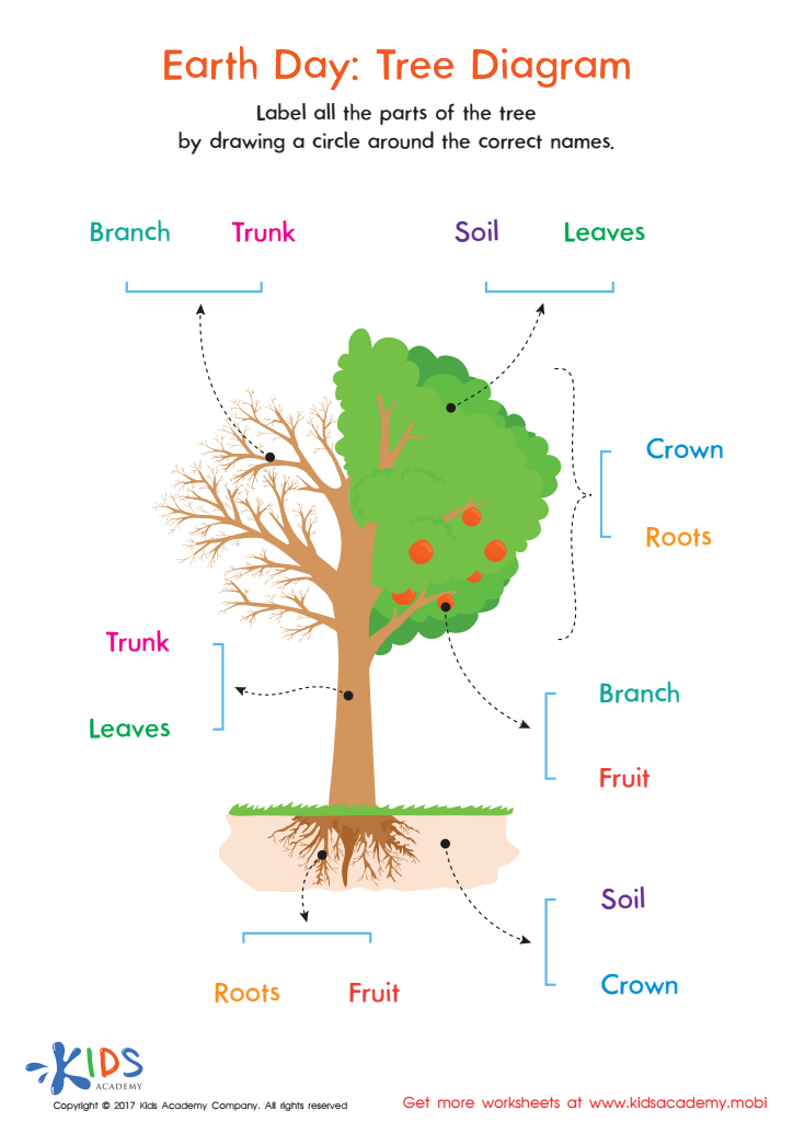 Earth day tree diagram worksheet free printable for kids