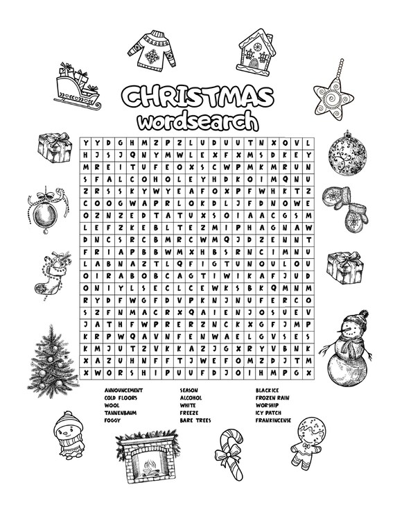 Christmas word search puzzle book for adults word search pages digital download printable christmas coloring pages winter activity