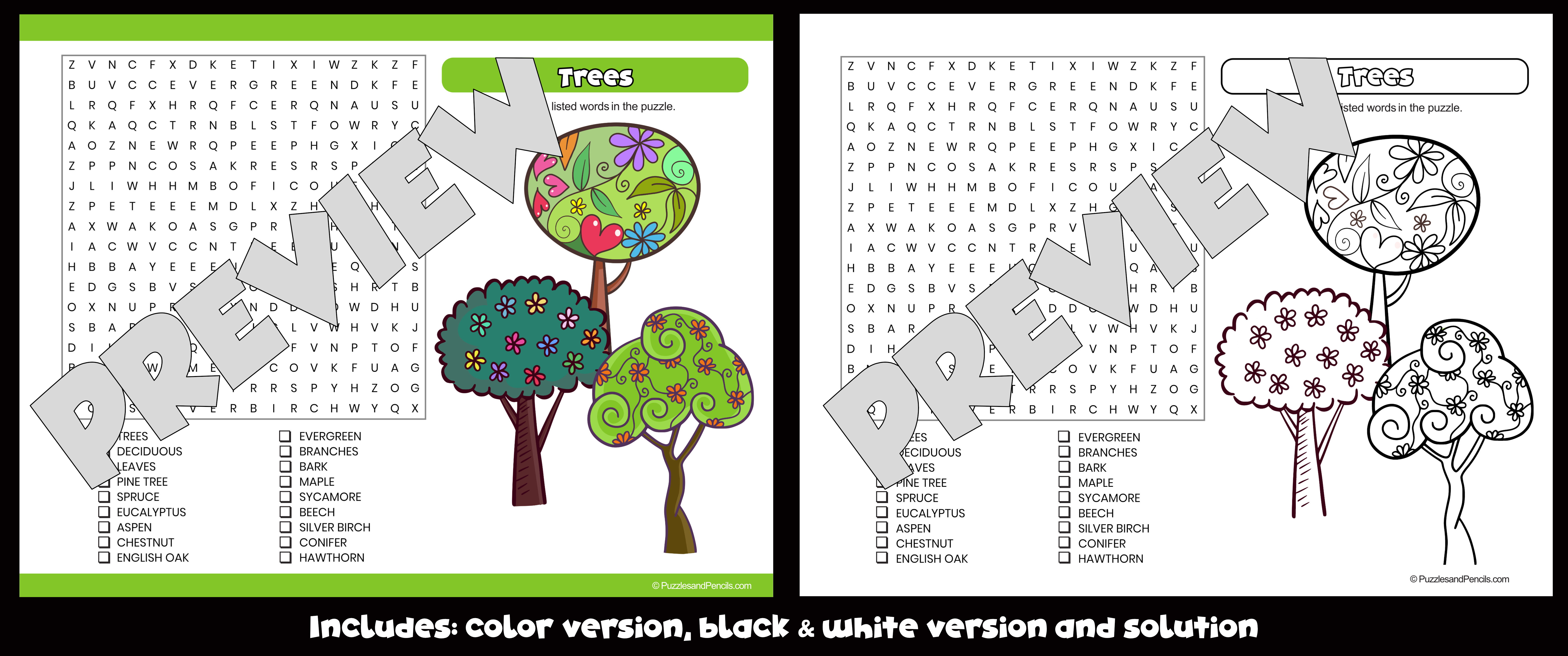 Trees word search puzzle and colouring national tree week wordsearch teaching resources