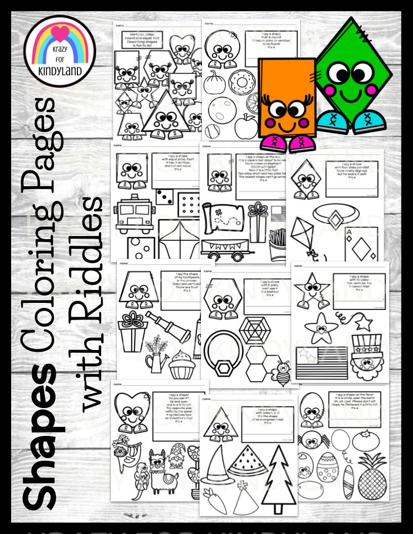 Shape poems riddles coloring pages booklet circle square rectangle triangle oval