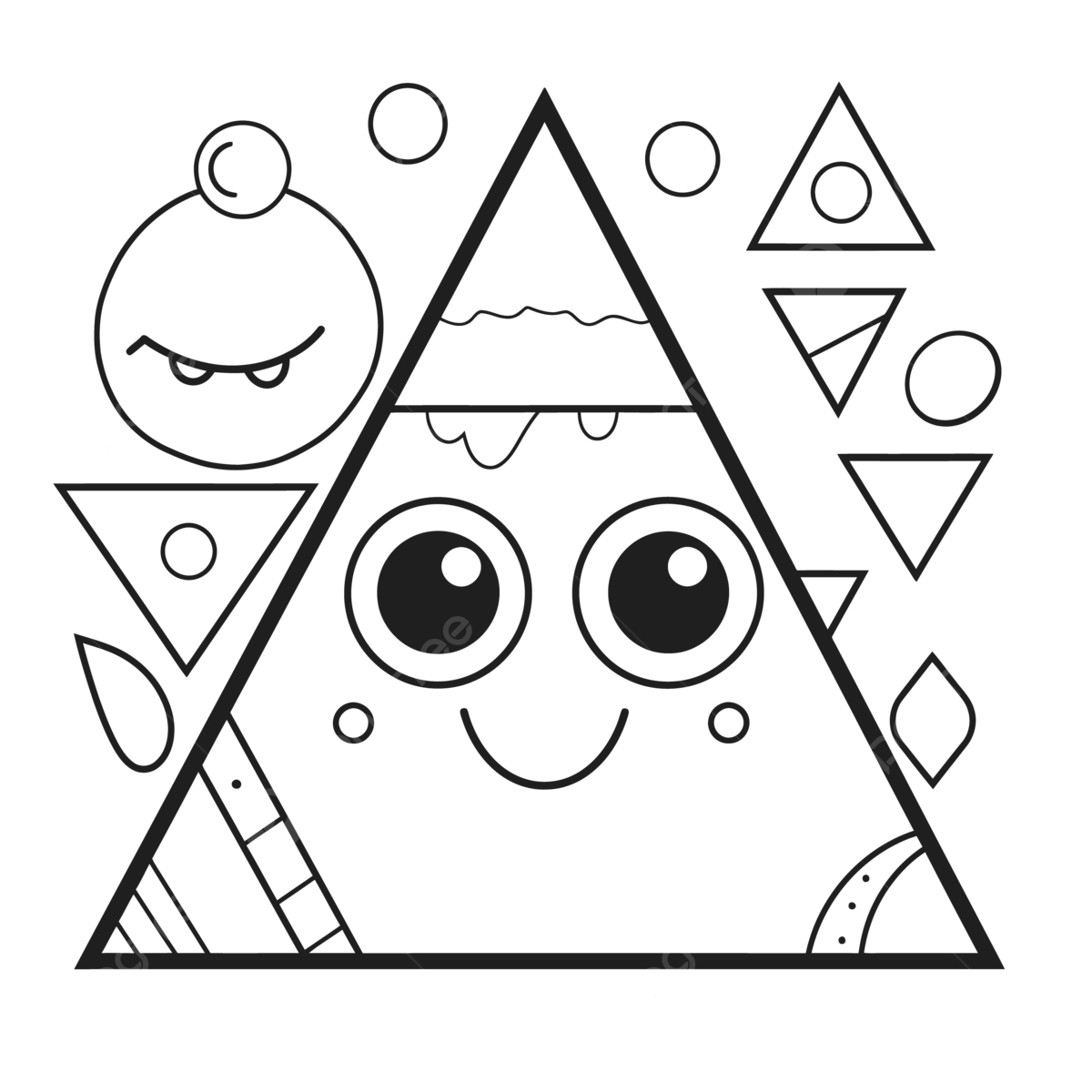 Coloring page of funny triangle with triangles and things outline sketch drawing vector wing drawing ring drawing color drawing png and vector with transparent background for free download