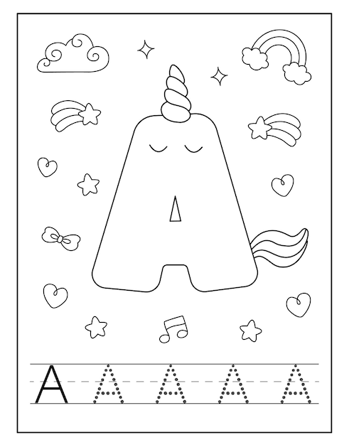 Premium vector unicorn alphabet coloring page for little students