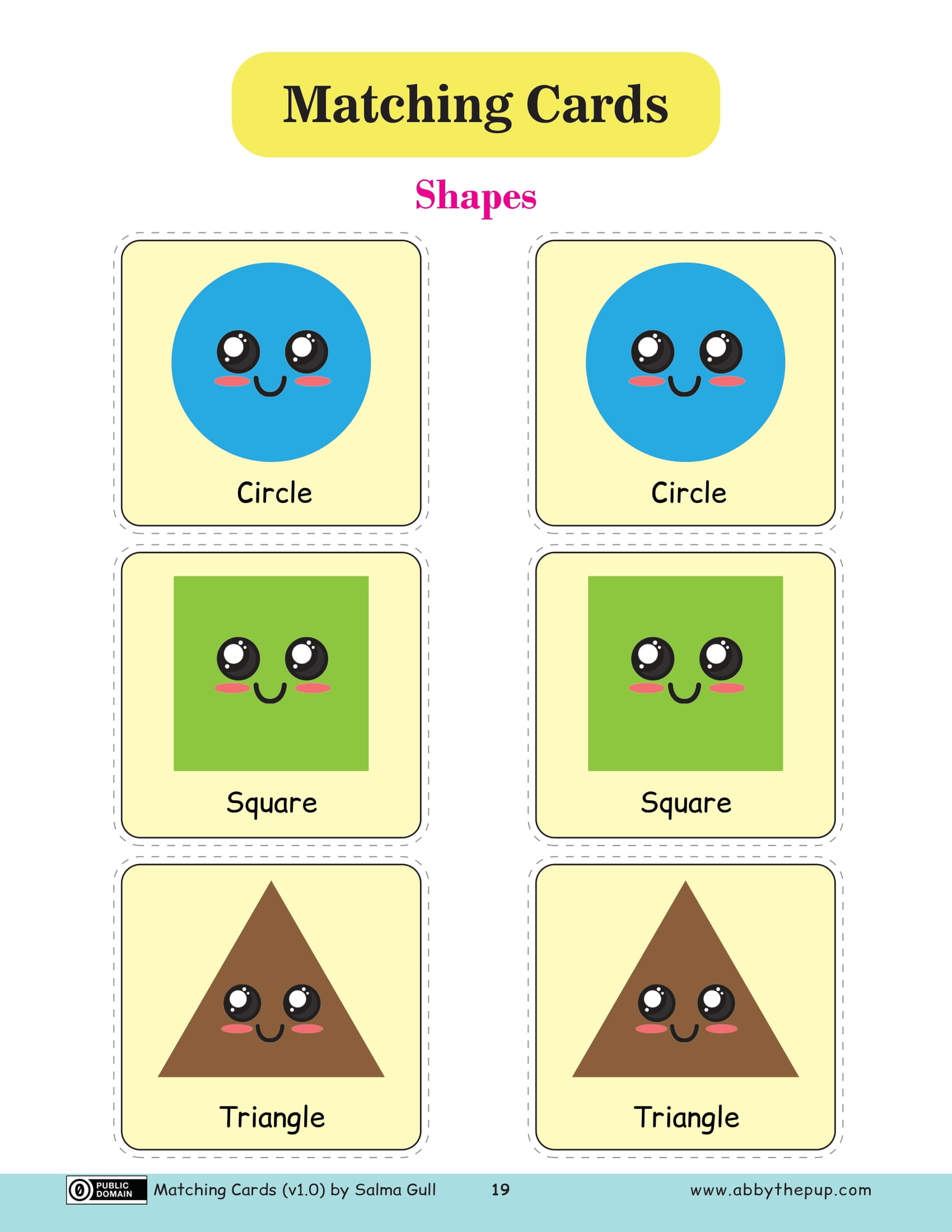 Shapes matching cards in english free printable papercraft templates