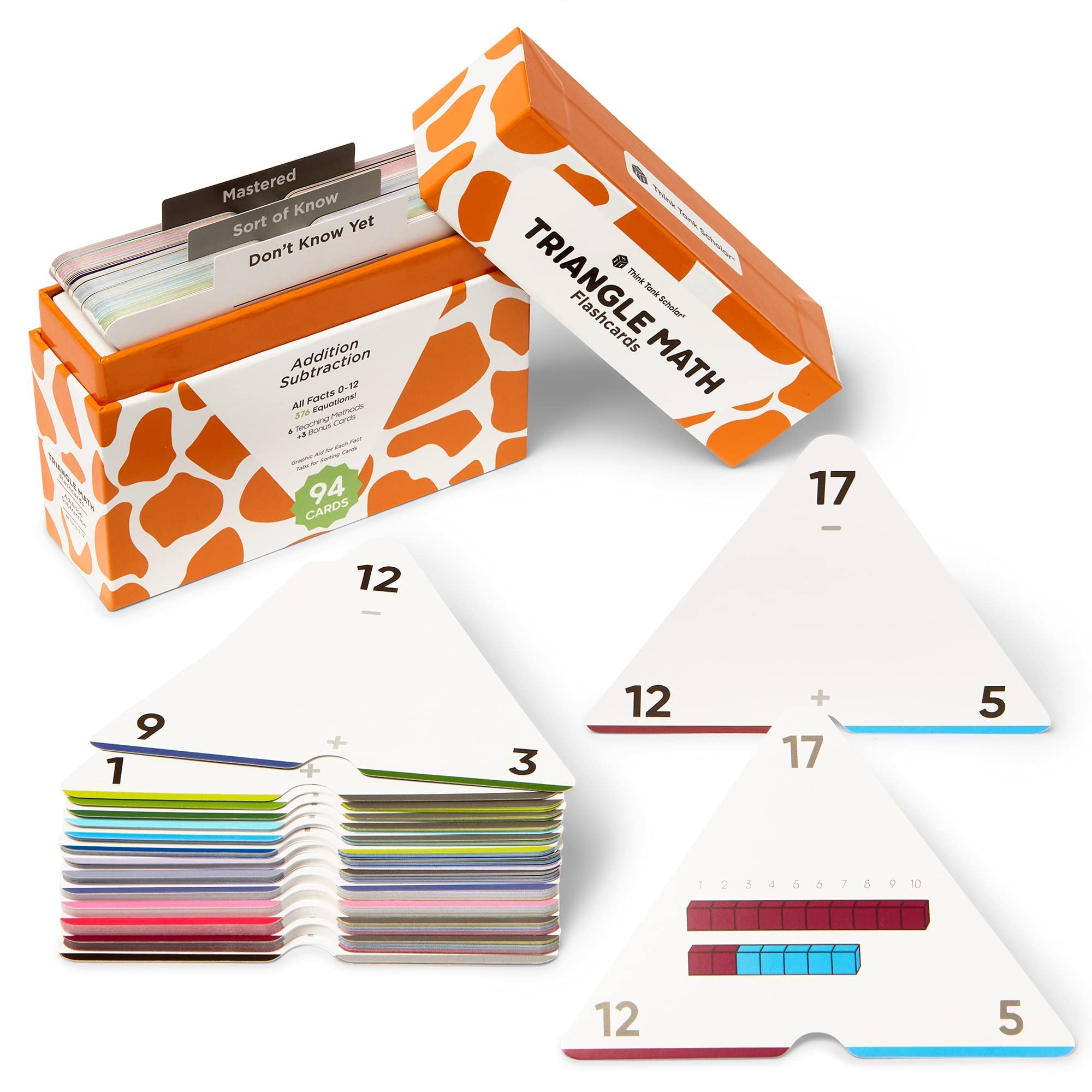 Think tank scholar triangle addition subtraction flash cards set math equations all facts