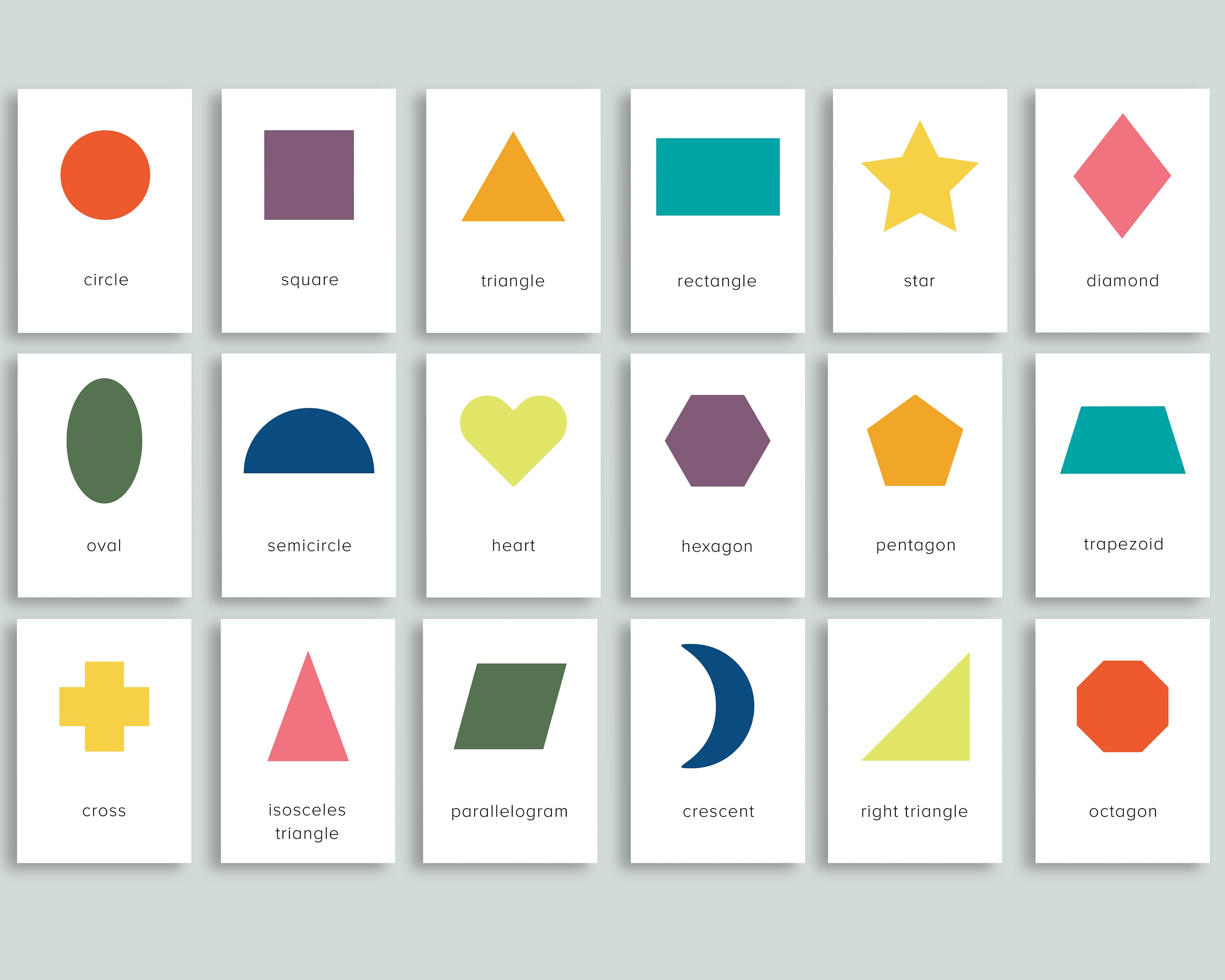 Minimalist shapes flashcards printable modern basic shape flash cards preschool homeschool classroom minimalist basics toddler