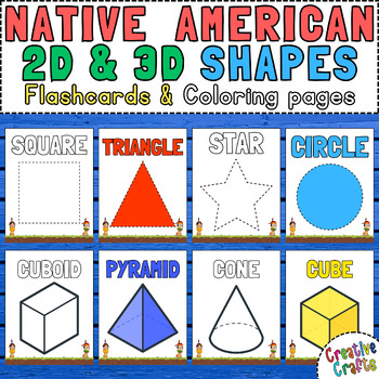 Native american heritage month themed d d shapes flashcards coloring pages