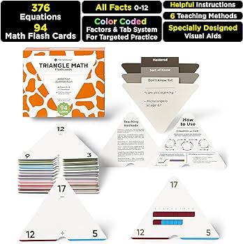 Think tank scholar triangle addition subtraction flash cards set math equations all facts