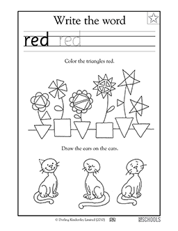 Coloring triangles kindergarten math reading worksheet