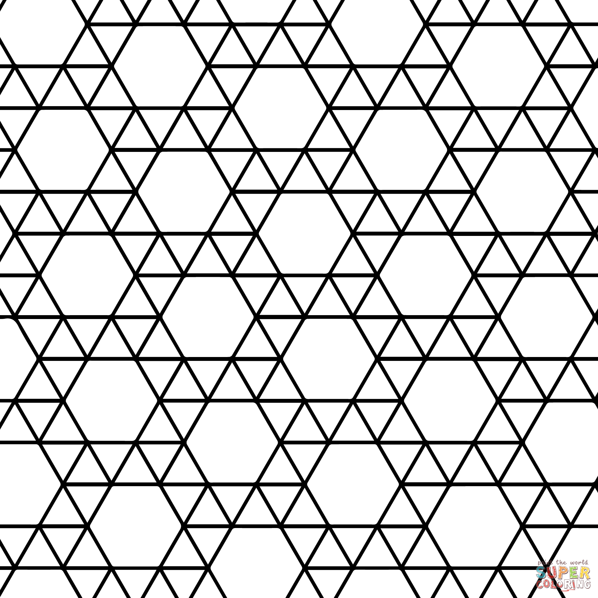 Tessellation with triangle and hexagon coloring page free printable coloring pages