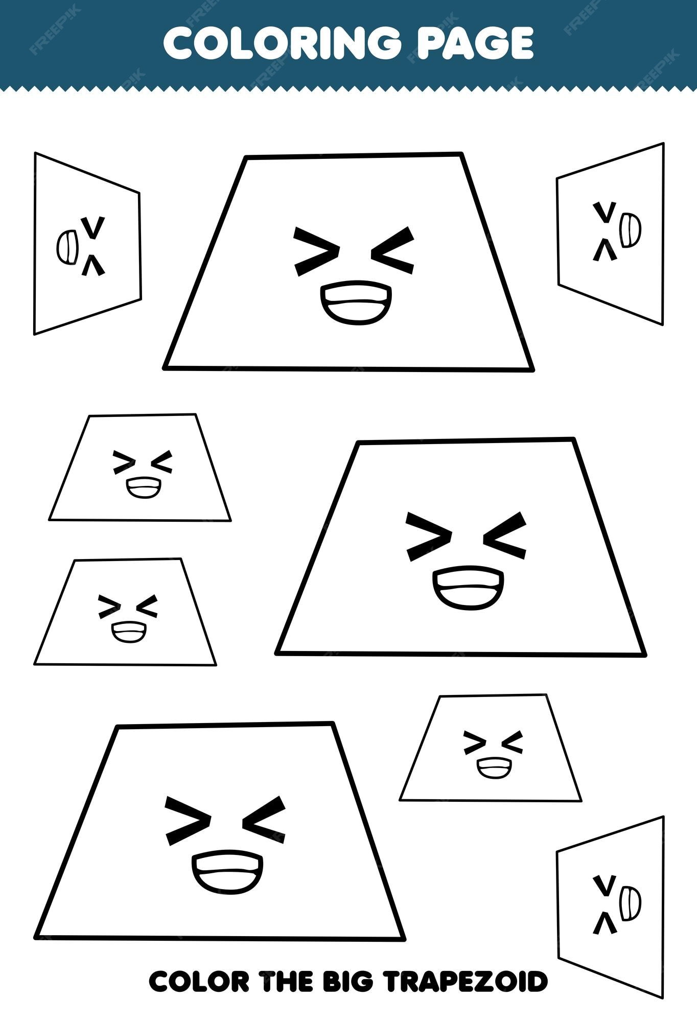 Premium vector education game for children coloring page big or small picture of geometric shape trapezoid line art printable worksheet