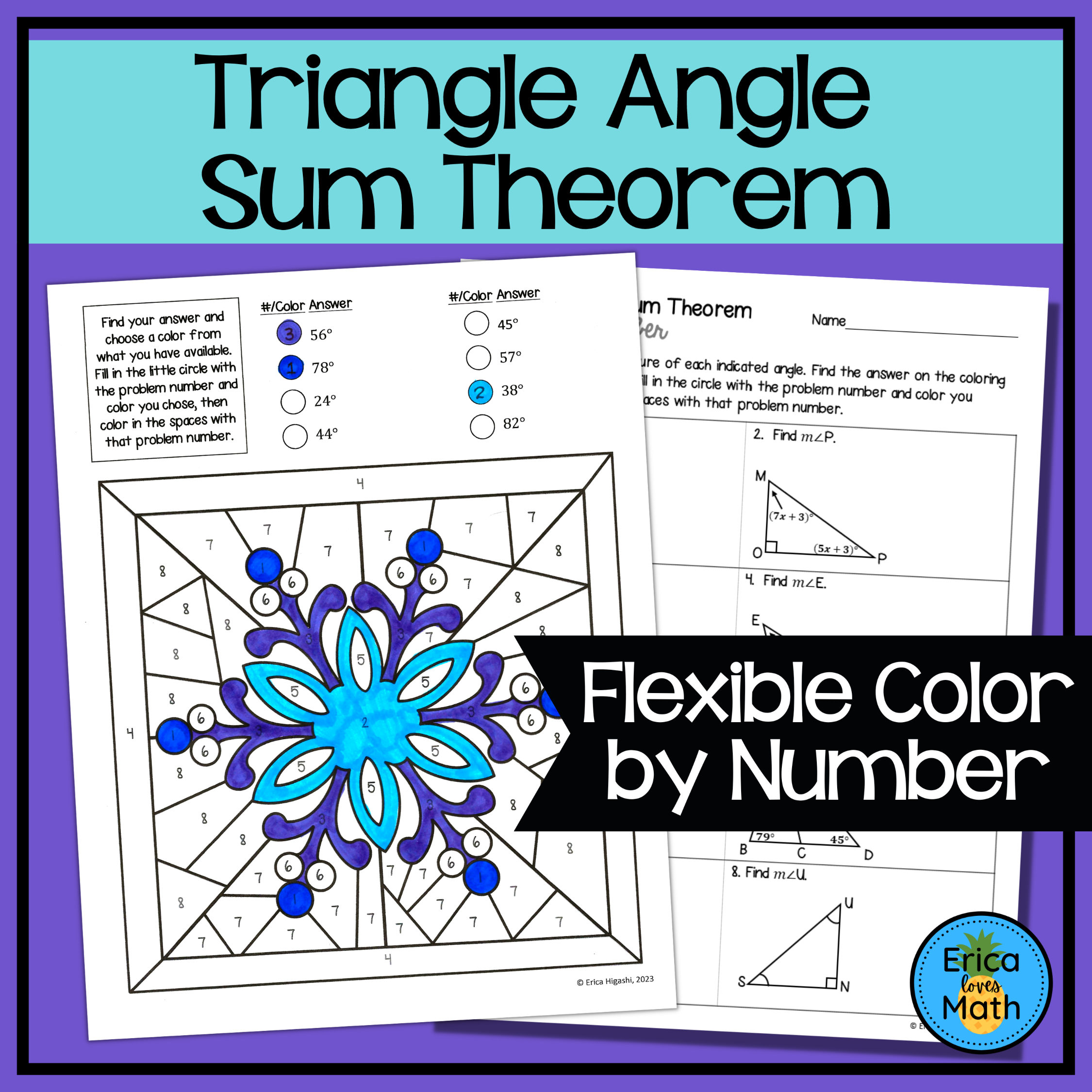 Triangle angle sum theorem color by number activity winterchristmas made by teachers