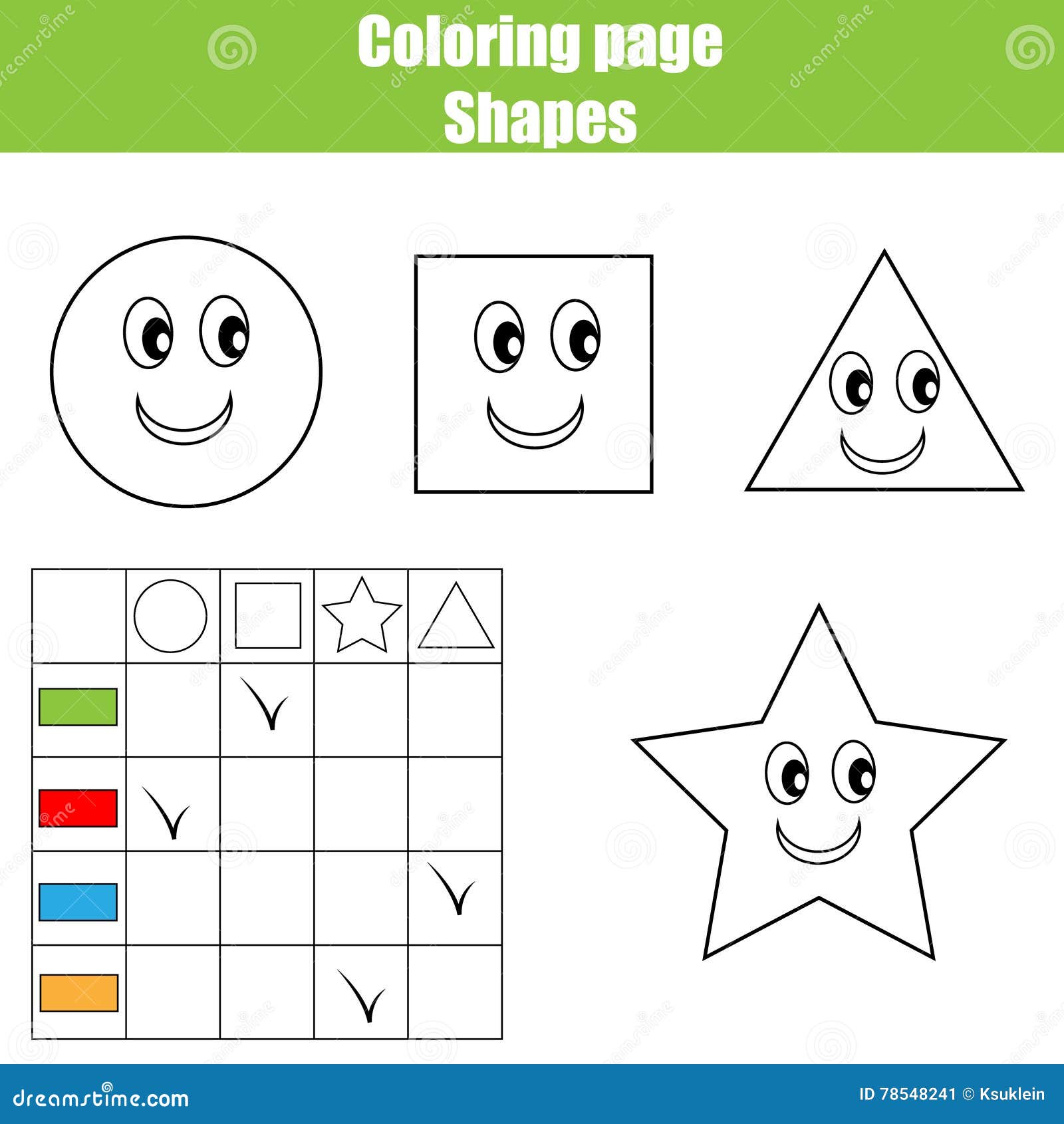 Coloring page practice sheet educational children game kids activity printable worksheet stock vector