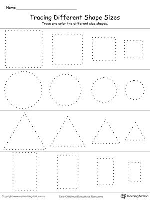 Free tracing different shape sizes square circle triangle and rectangle