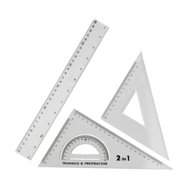 Crystal pcs math set ruler triangle protractor set â ceres asia