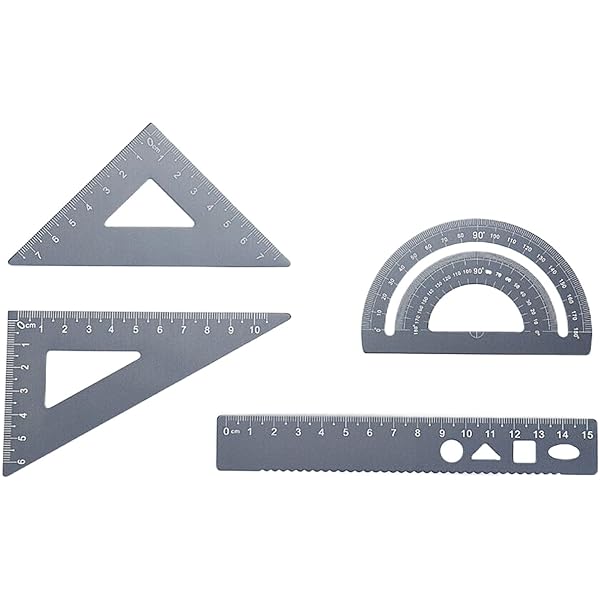 Tsnamay black aluminum ruler metal set measure angles and lengths drafting triangles triangle ruler protractor office products