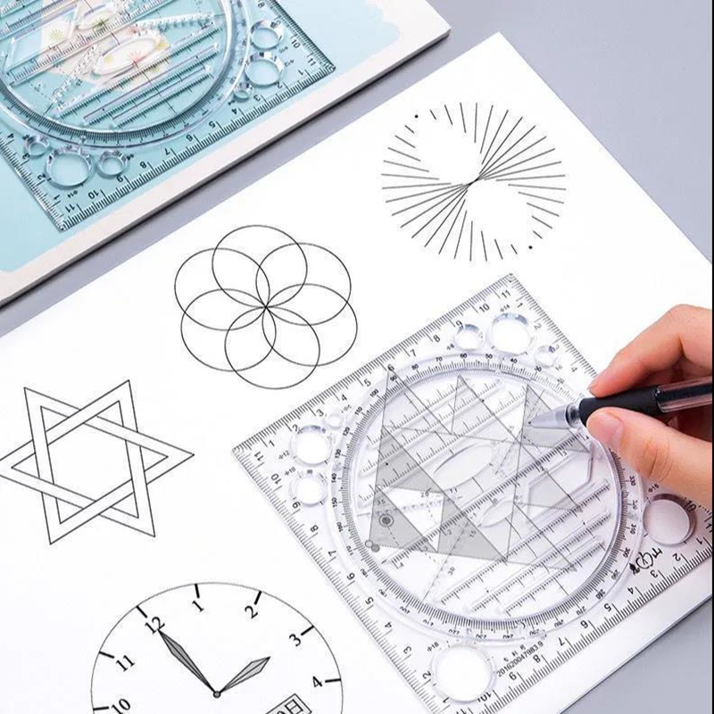 Multifunction rotatable ruler drawing template art deign geometry drafting triangular protractor meauring cale ruler
