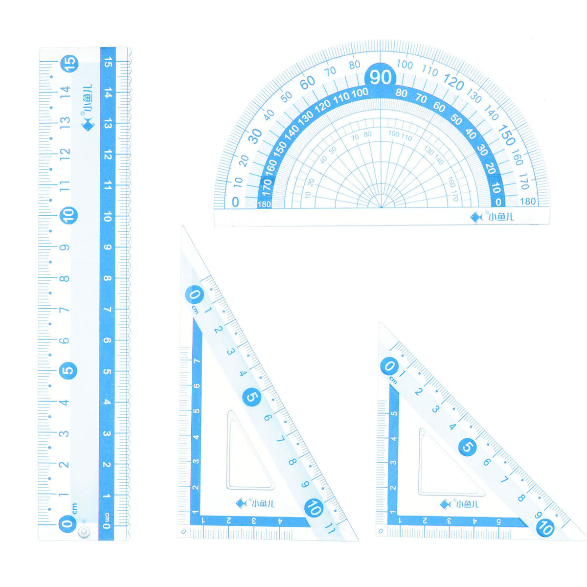 Piece ruler set cm straight ruler protractor triangle with wavy line blue