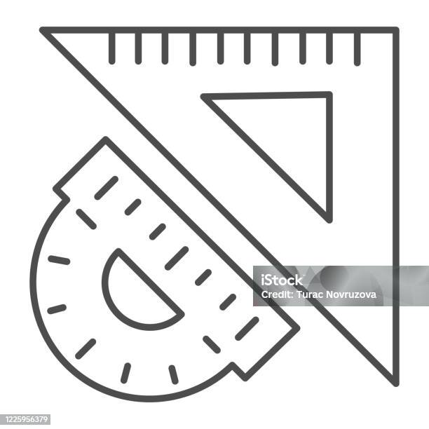 Triangular ruler and protractor thin line icon stationery concept measuring and drawing tools sign on white