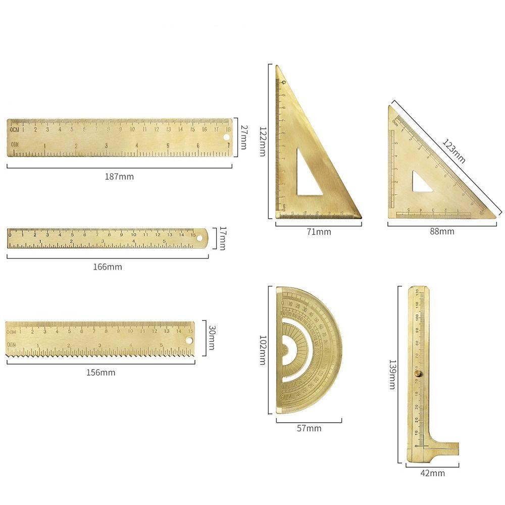Vintage brass straight ruler measuring tool metal triangle ruler protractor for students â the best products in the geek online store
