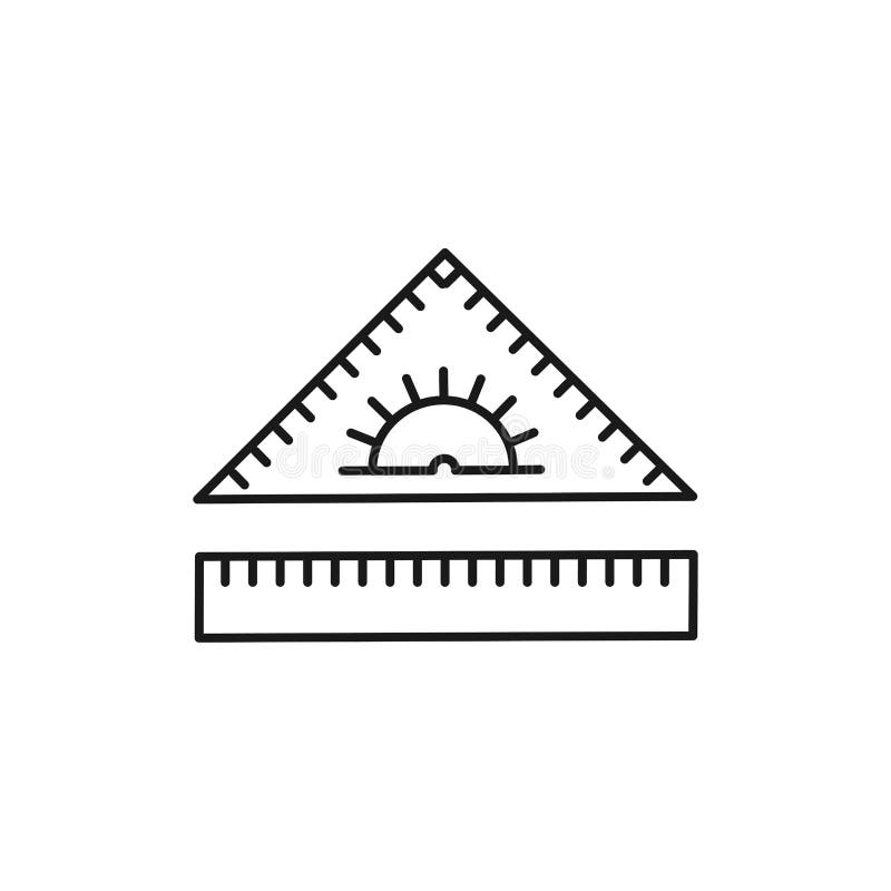 Black white vector illustration of ruler triangle with protractor line icon of instrument for school math geometry stock vector