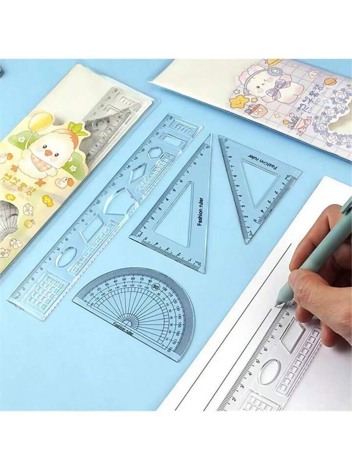 Pc student stationery set including items cm ruler transpent triangle protractor drafting pass and a pencil shpener ideal for school prize