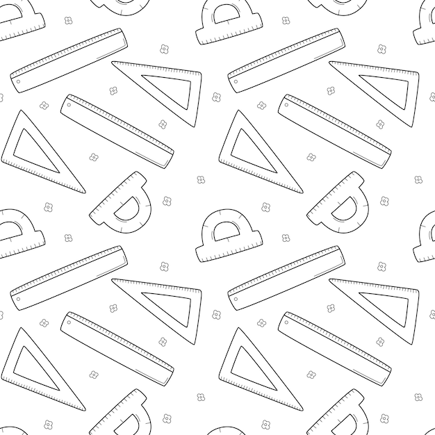 Premium vector school simple seamless pattern with ruler triangle protractor mathematics geometry black white
