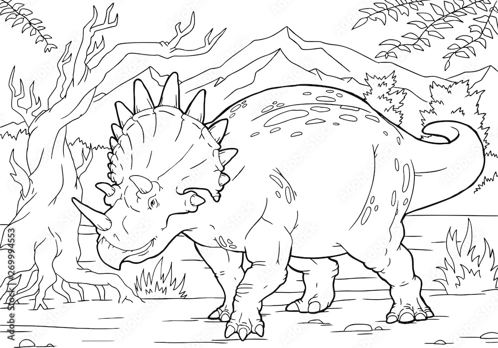 Cartoon vector illustration of triceratops dinosaur reptile species in prehistoric world for coloring book and education vector