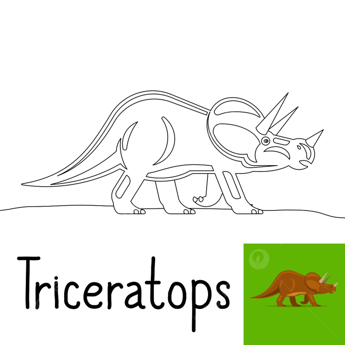 Kids coloring page vector design images coloring page for kids with triceratops dinosaur and colored preview triassic age vector png image for free download